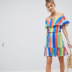 ASOS Off Shoulder Sundress In Rainbow